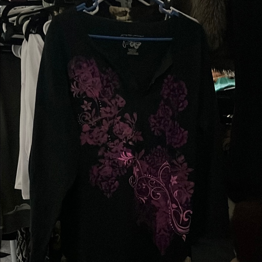 Black Long Sleeve with Purple Floral Design